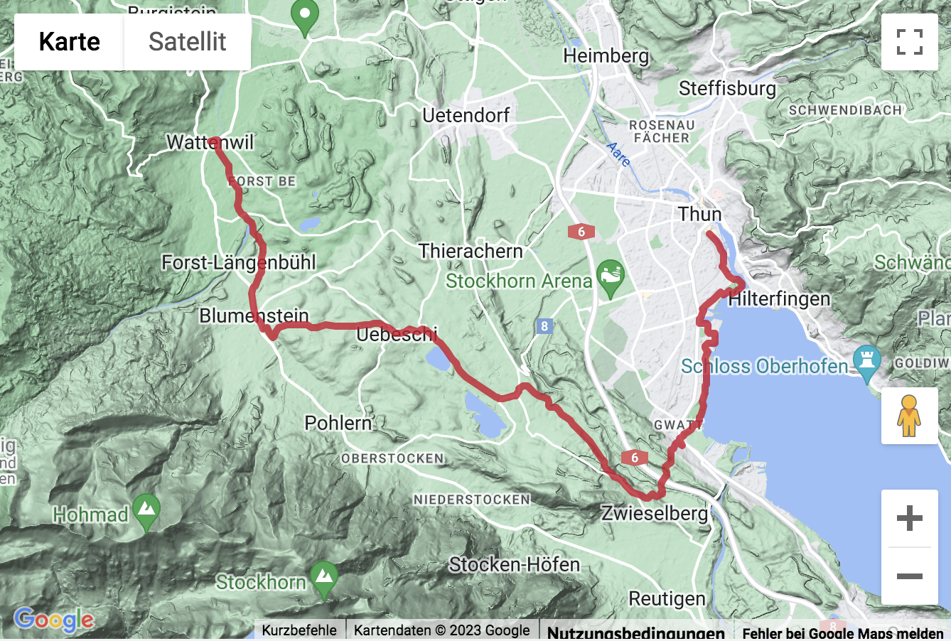 Übersichtskarte Wanderung von Thun nach Wattenwil