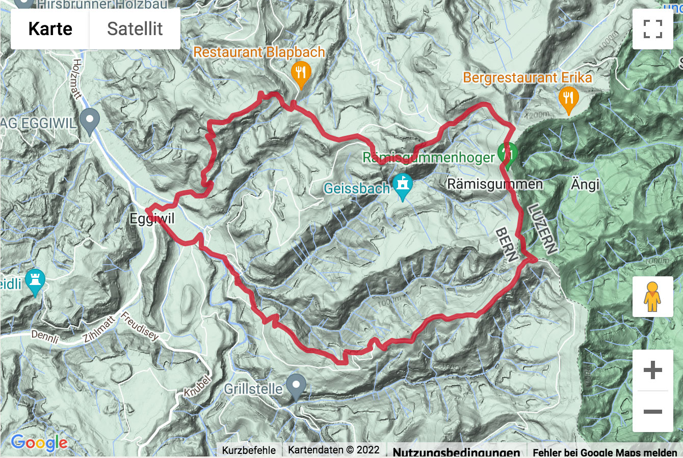 Übersichtskarte Wanderung von Eggiwil auf die Alp Rämisgummen