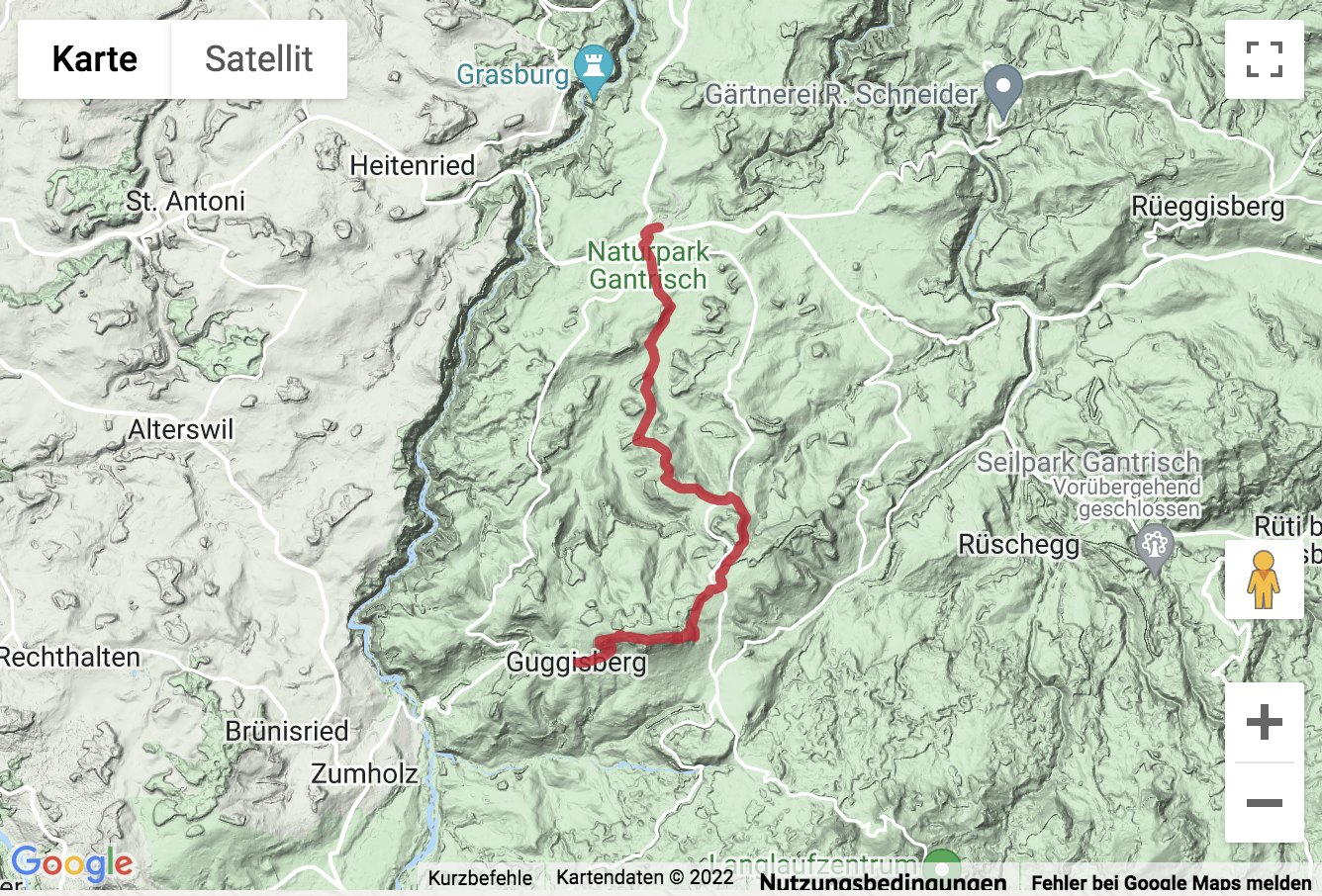 Carte de situation Randonnée de Guggisberg par le Guggishörnli à Schwarzenburg
