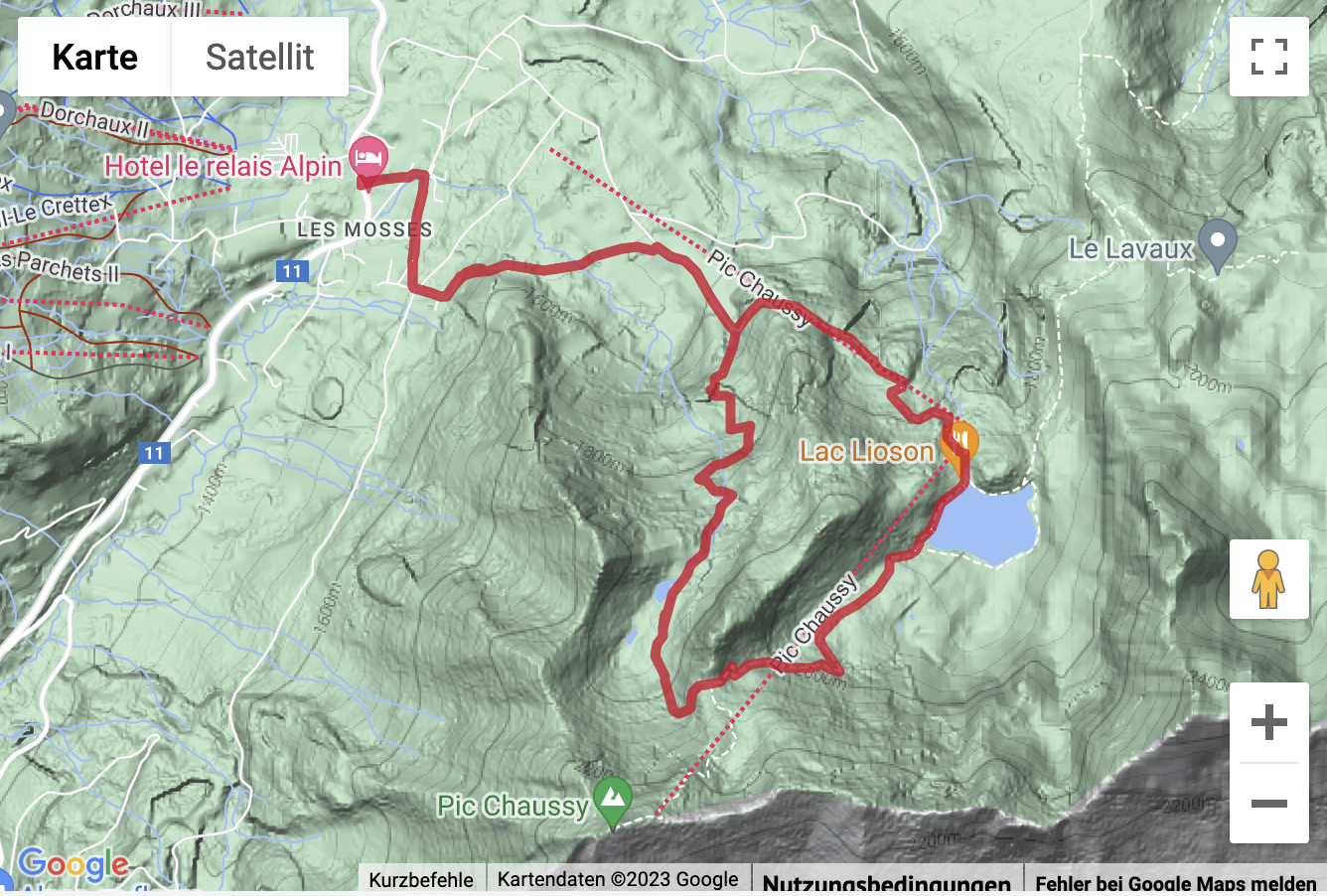 Übersichtskarte Bergwanderung vom Col des Mosses zum Lac Lioson
