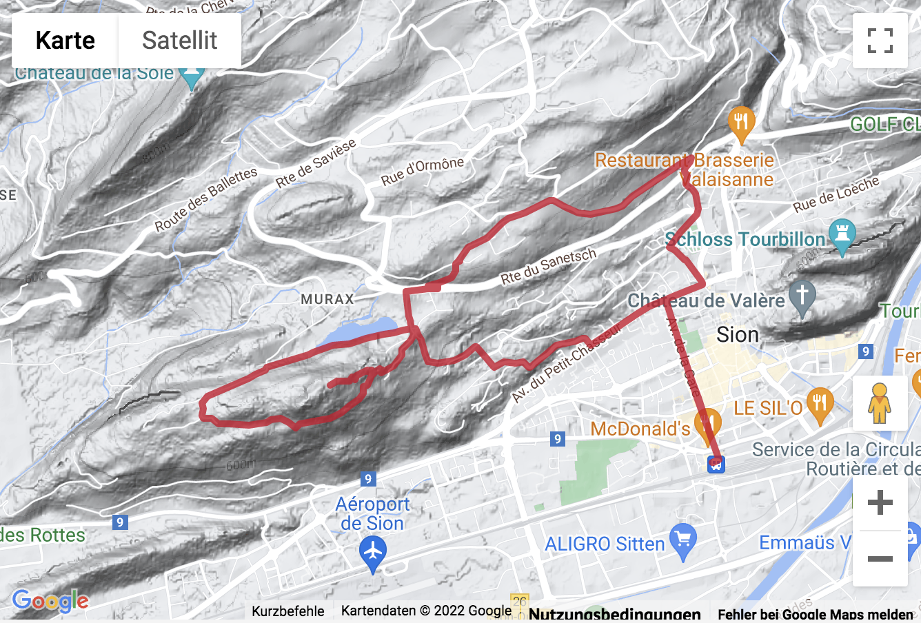 Übersichtskarte Wanderung von Sion hinauf zum Mont d'Orge