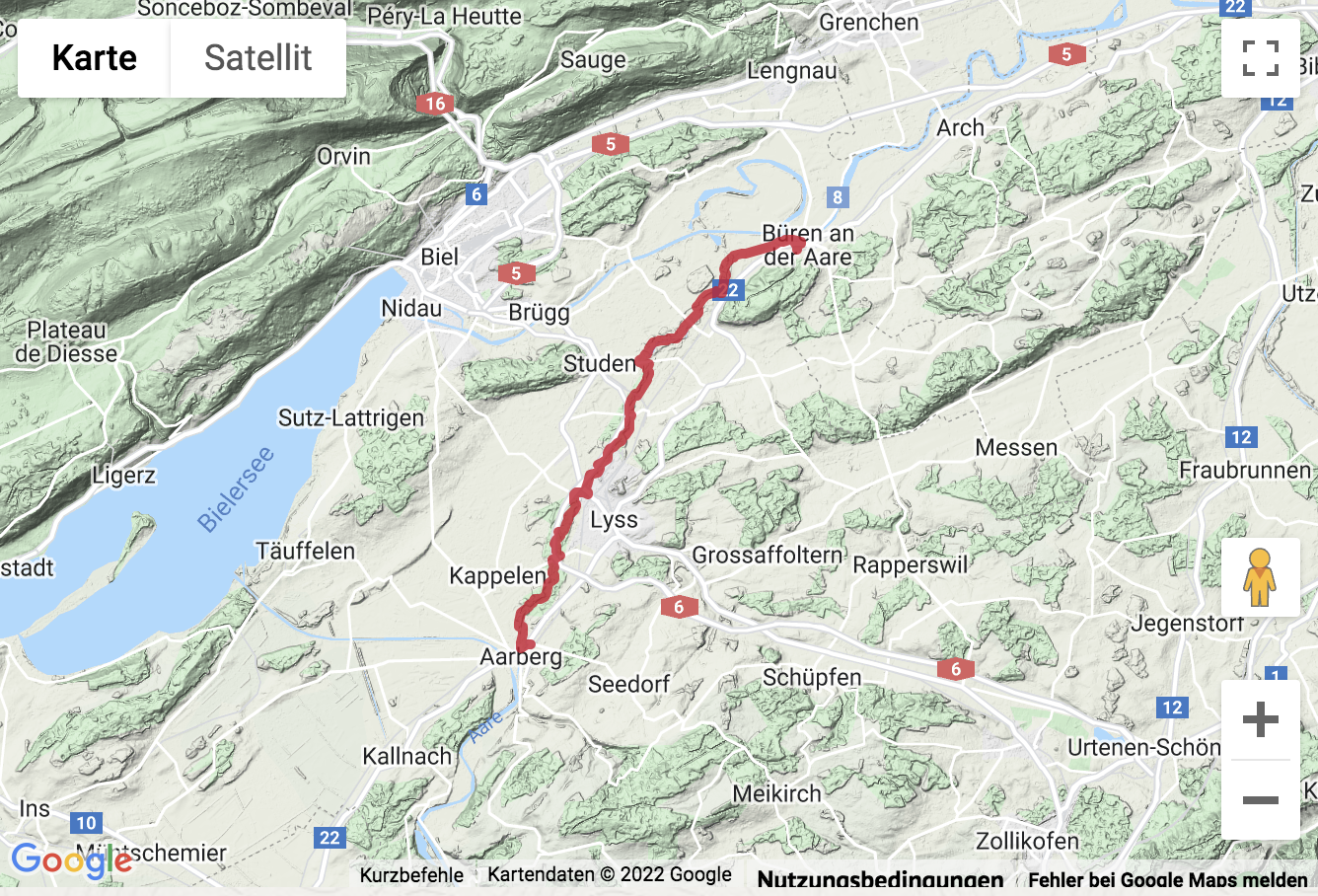 Carte de situation Uferwanderung von Aarberg entlang der Alten Aare