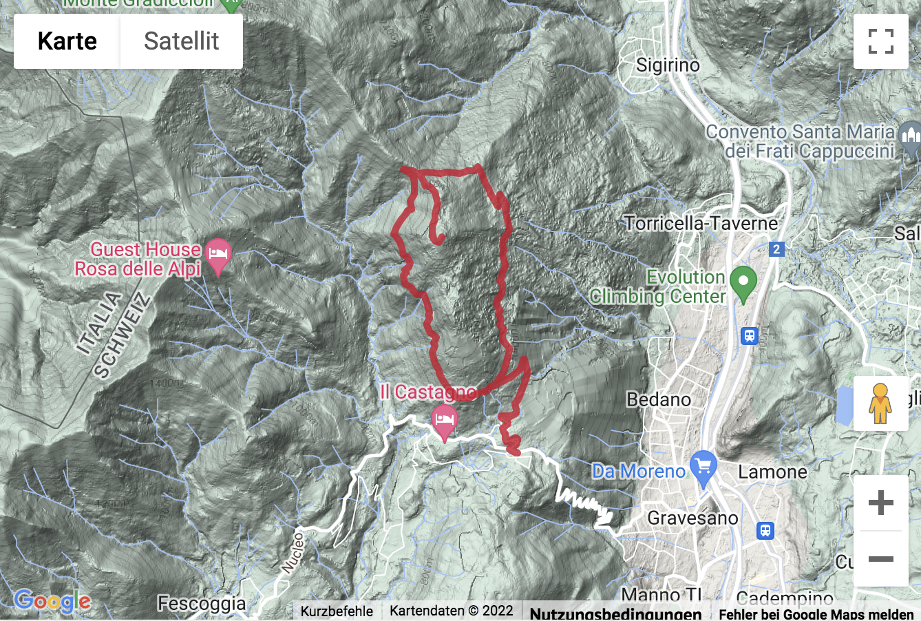 Übersichtskarte Gipfelwanderung zum Monte Ferraro
