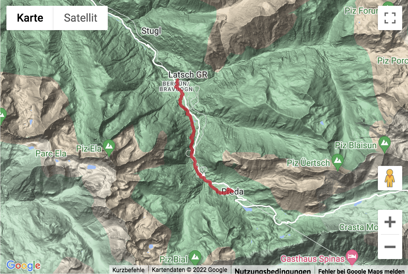 Übersichtskarte Wanderung auf dem Bahnerlebnisweg Albula