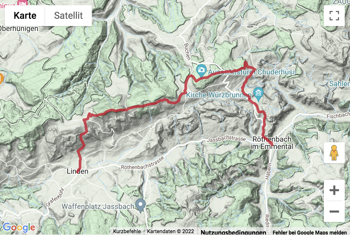 Carte de situation Wanderung von Röthenbach im Emmental nach Linden