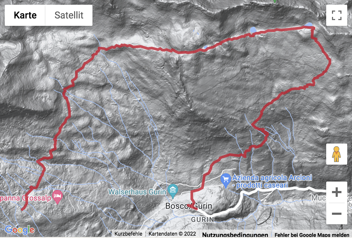 Übersichtskarte Berwanderung von der Grossalp nach Bosco/Gurin