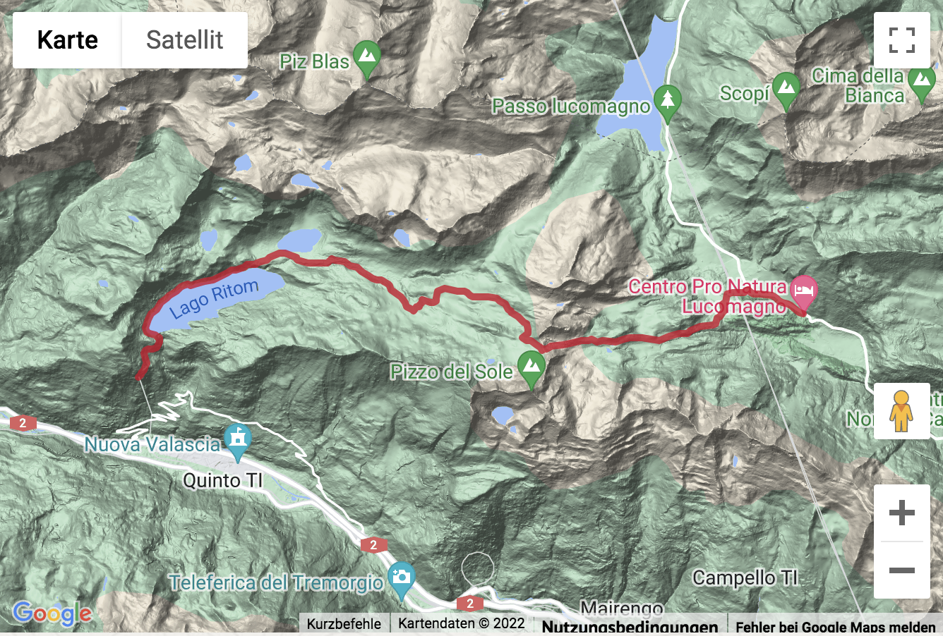 Übersichtskarte Bergwanderung über den Passo del Sole zum Ritomsee