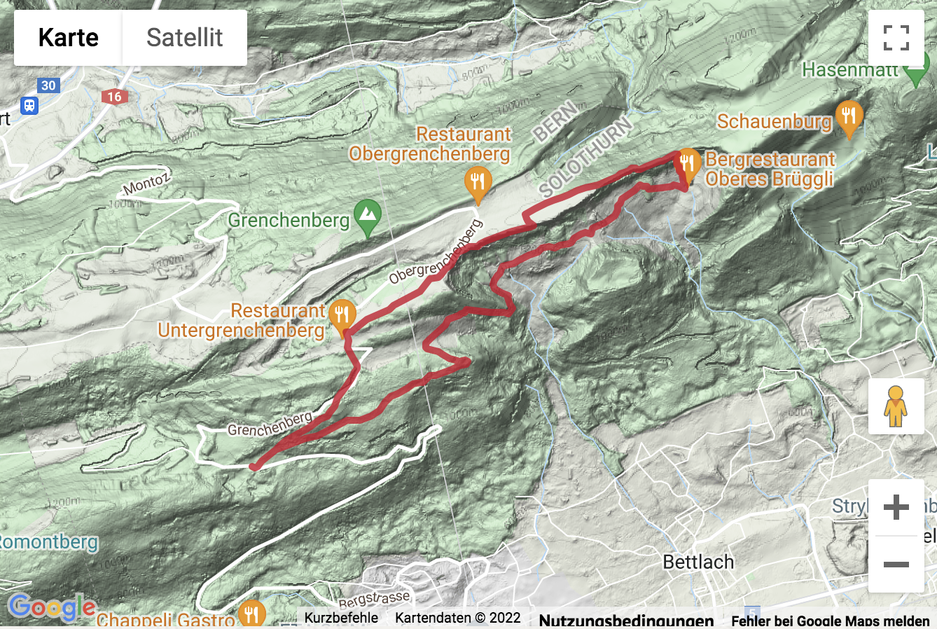 Übersichtskarte Rundwanderung vom Stierenberg auf die Grenchenberge
