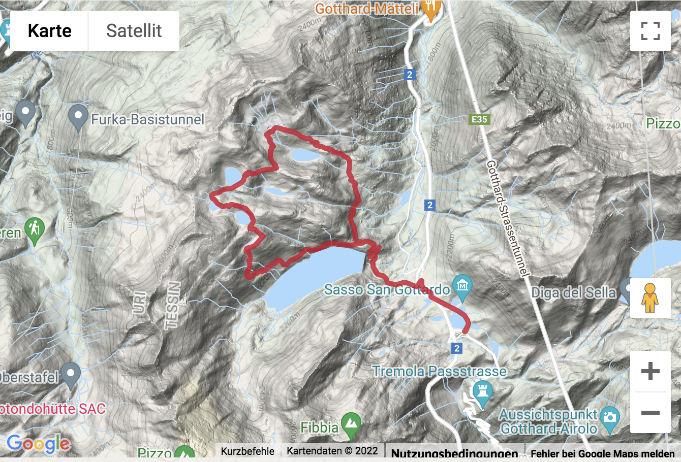Übersichtskarte Fünf Seen Wanderung auf dem Gotthardpass