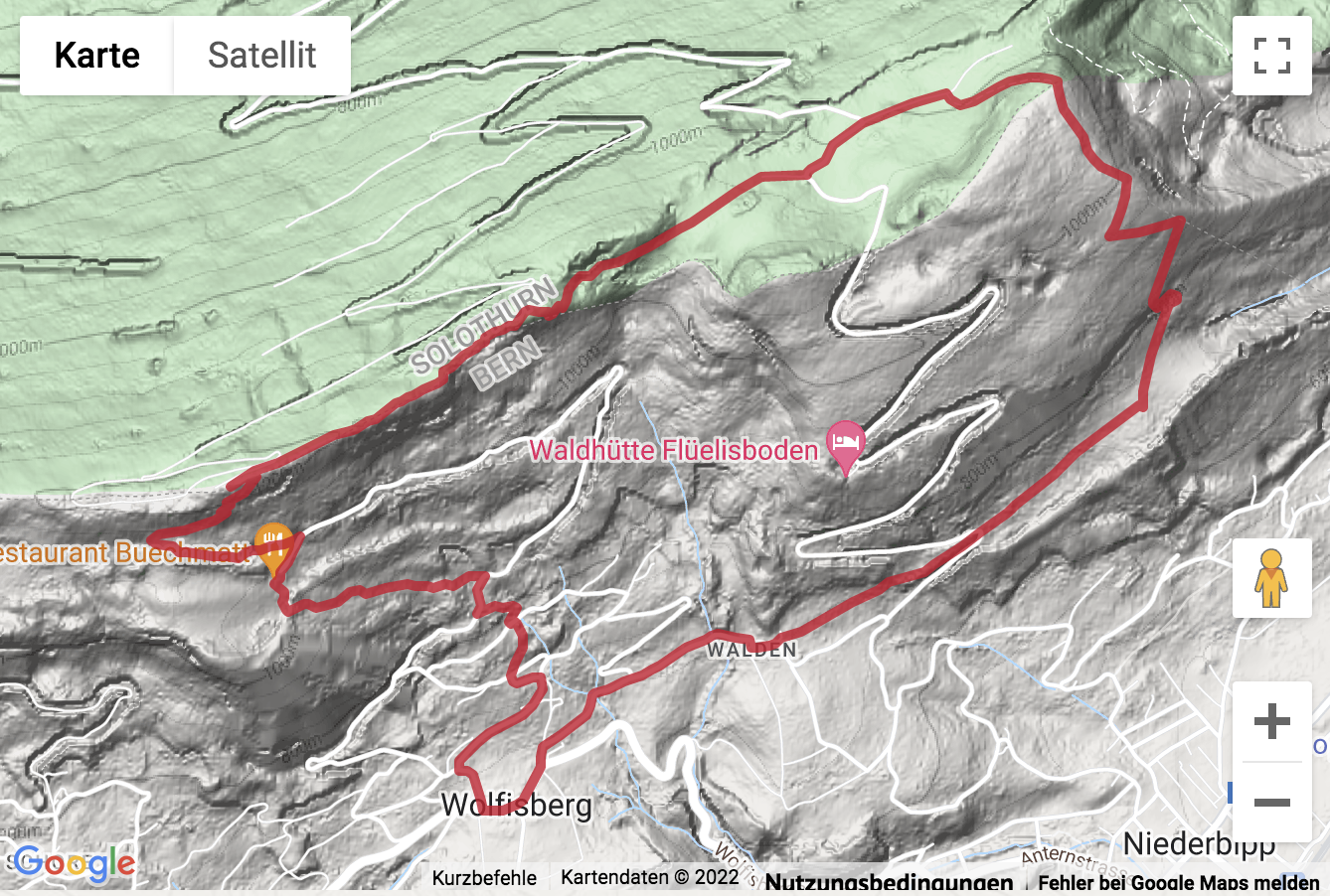 Übersichtskarte Wanderung von Wolfisberg aufs Hällchöpfli
