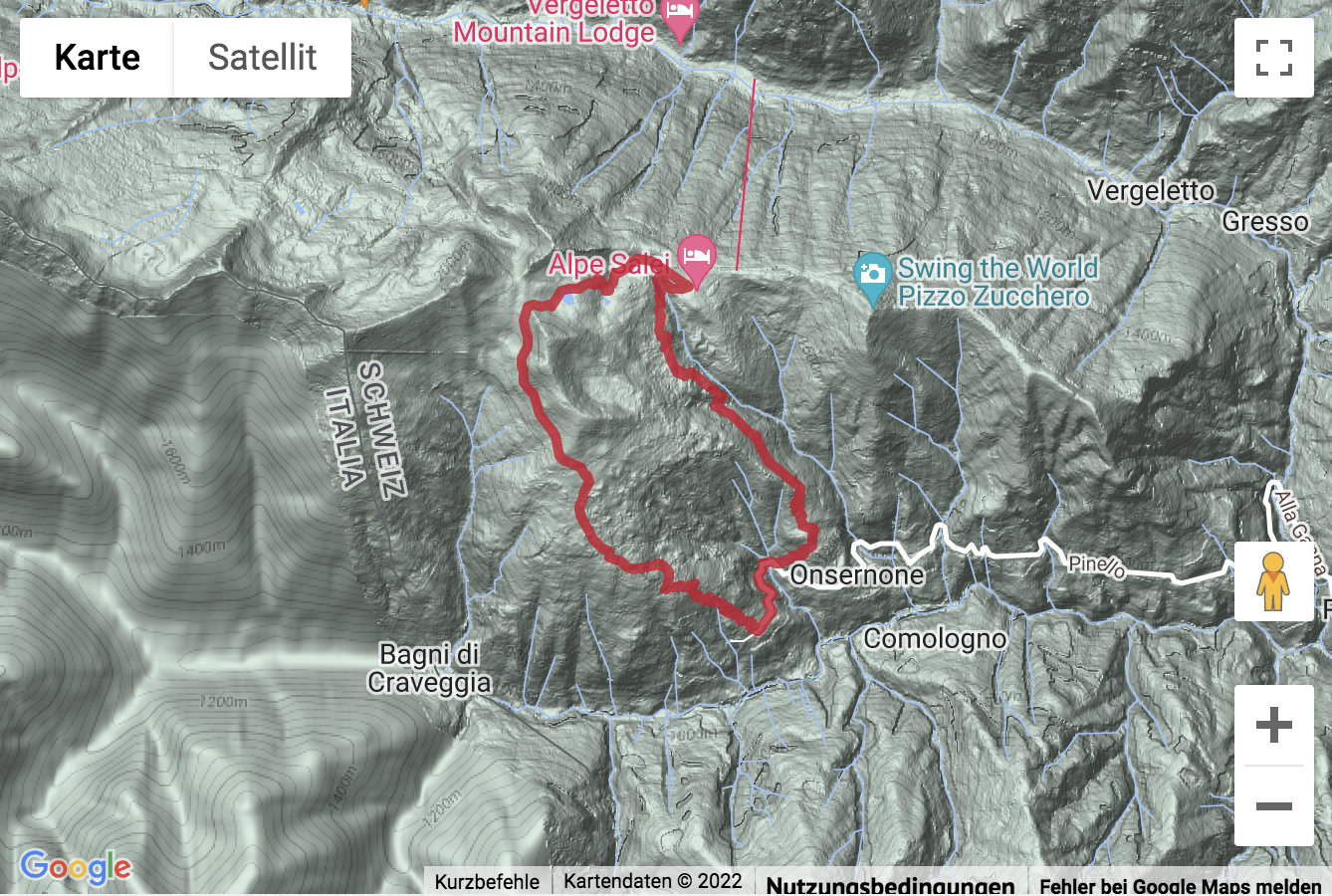 Übersichtskarte Bergwanderung von Spruga zur Alpe Salei