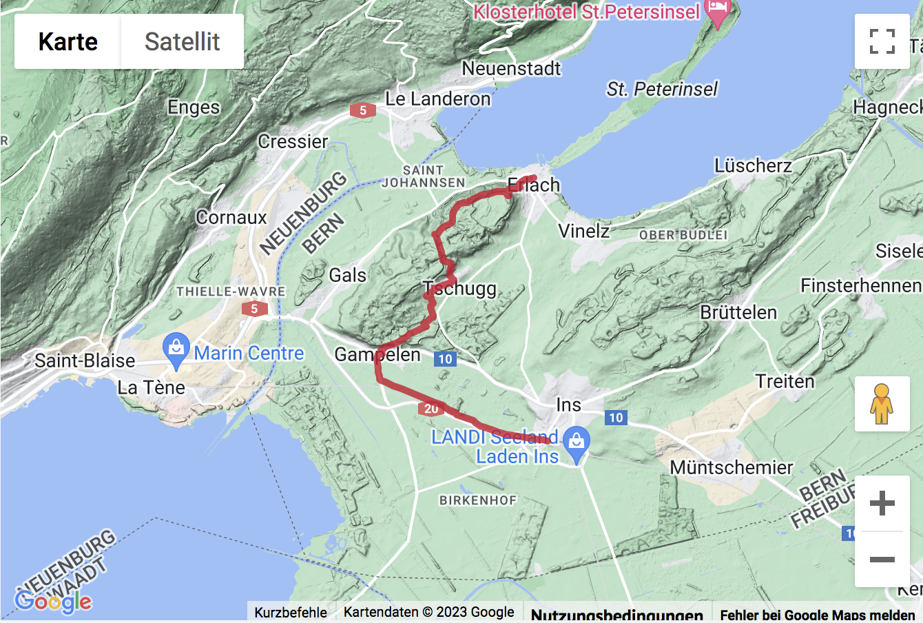 Carte de situation Wanderung von Ins über den Jolimont an den Bielersee