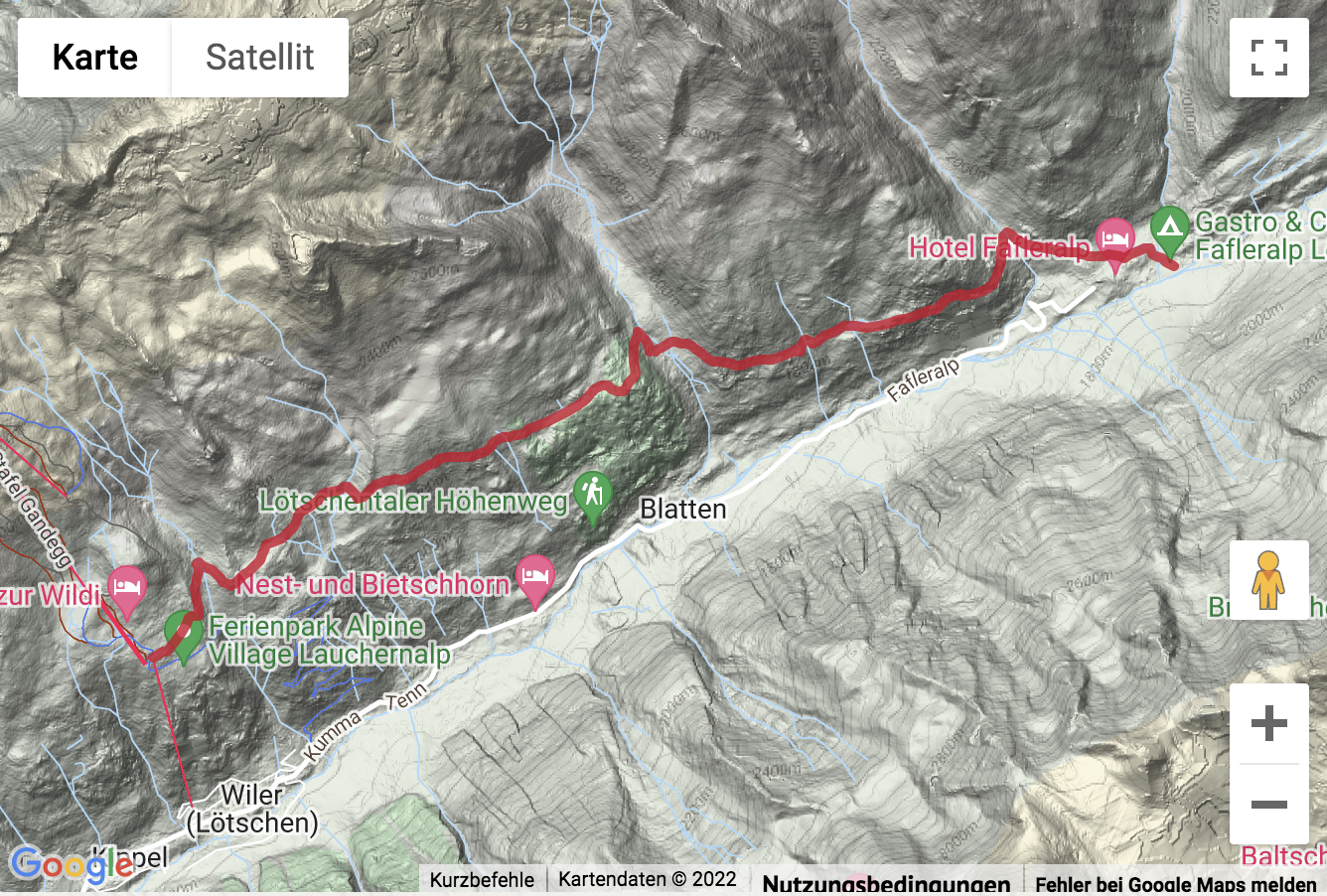 Übersichtskarte Lötschentaler Höhenweg von der Fafleralp zur Lauchernalp