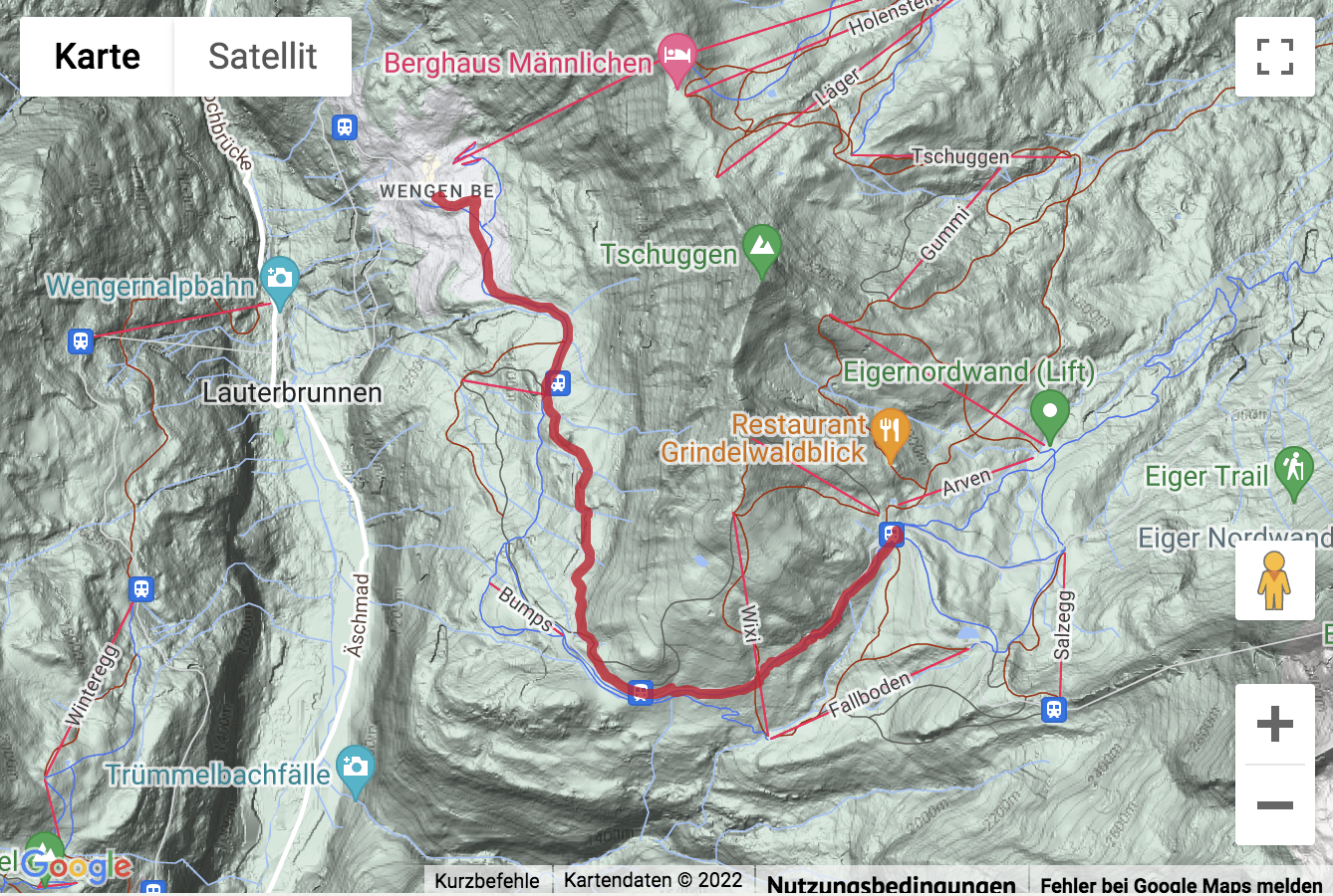 Carte de situation Wanderung von Wengen auf die Kleine Scheidegg