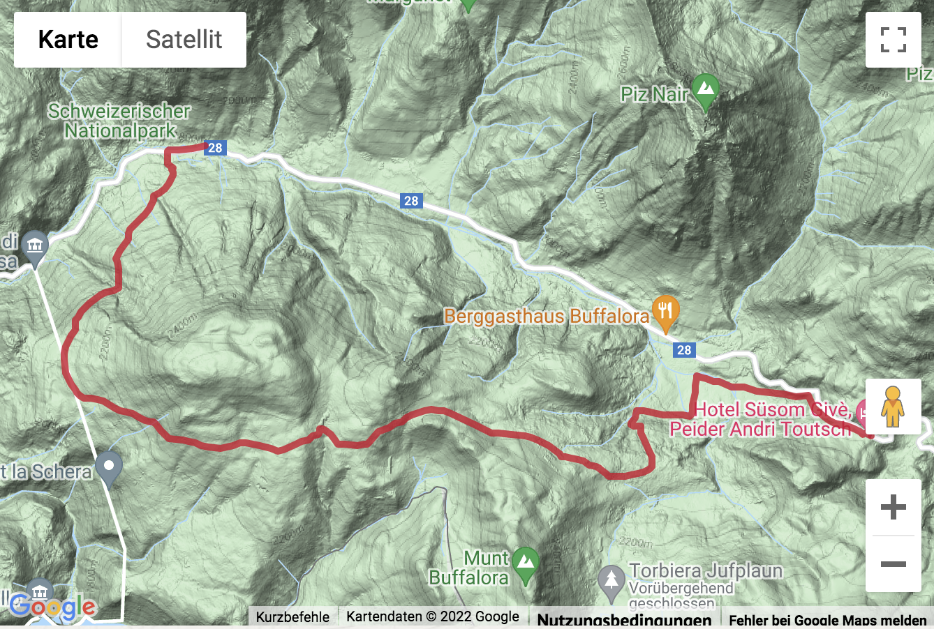 Übersichtskarte Bergwanderung im Schweizerischen Nationalpark