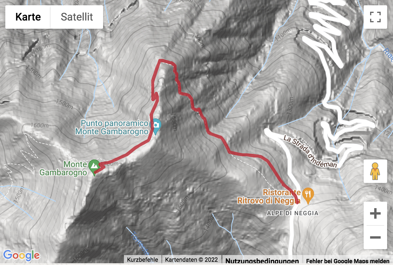 Übersichtskarte Gipfelwanderung zum Monte Gambarogno