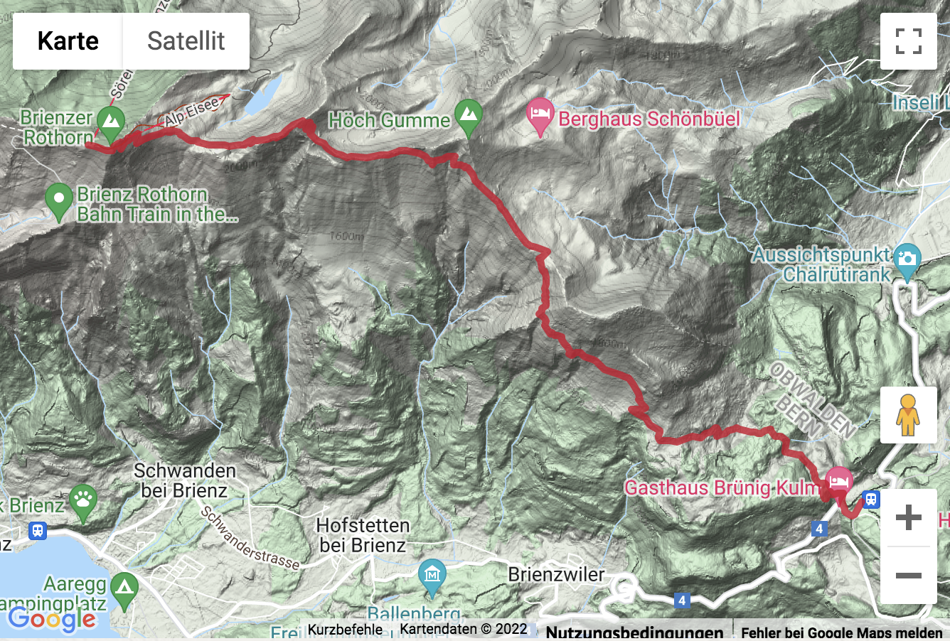 Carte de situation Panoramawanderung vom Brienzer Rothorn zum Brünigpass