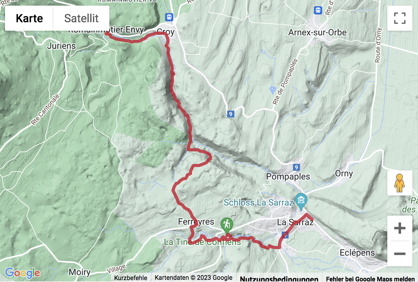 Carte de situation Wanderung von Romainmôtier nach La Sarraz