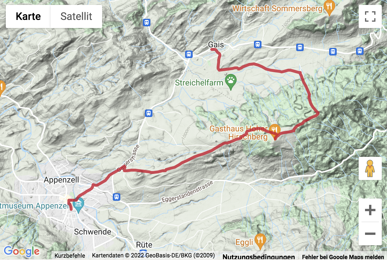 Google-Karte mit aufgezeichneter Route