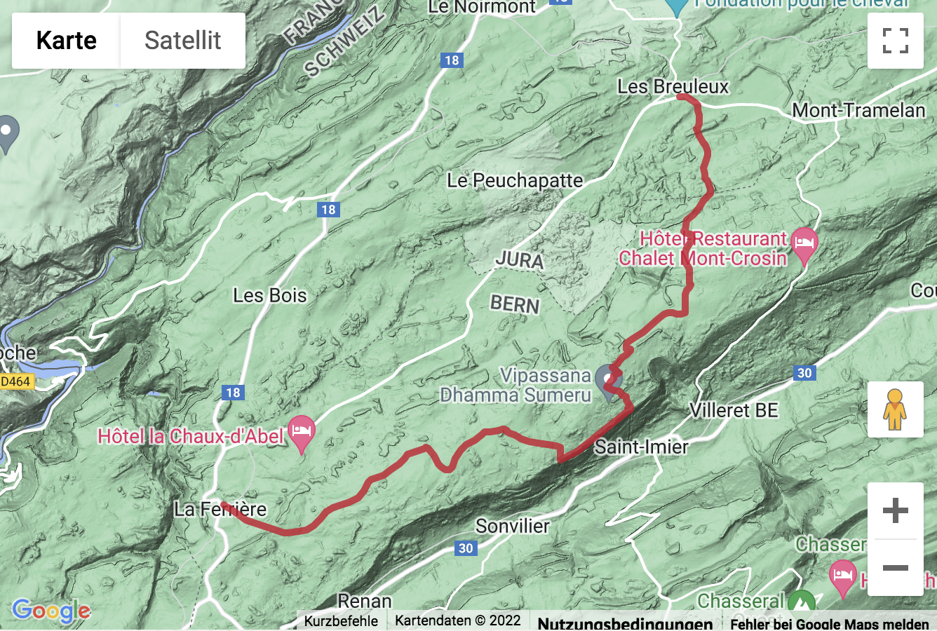 Carte de situation Wanderung durch die Freiberge zum Mont Soleil