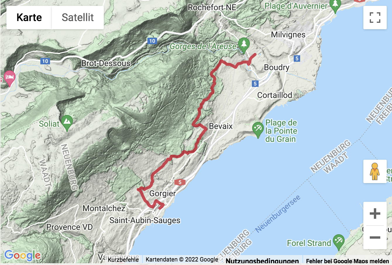 Carte de situation Randonnée vers les pentes du Lac de Neuchâtel