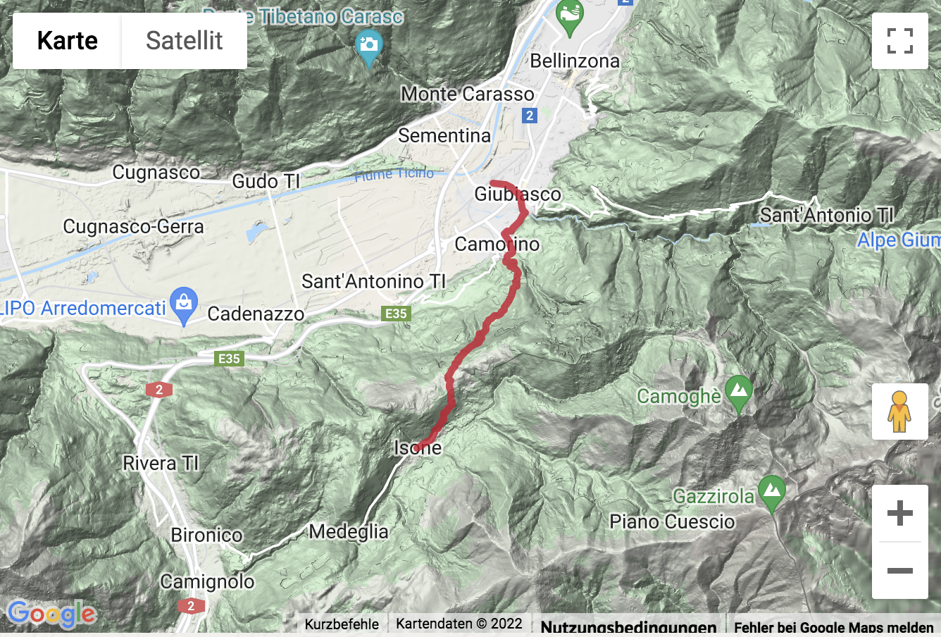 Übersichtskarte Randonnée de montagne de Giubiasco à Isone