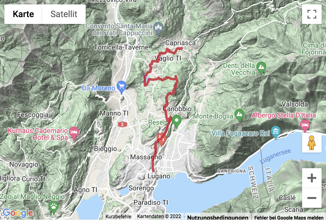 Carte de situation Randonnée à travers le paysage vallonné du Capriasca