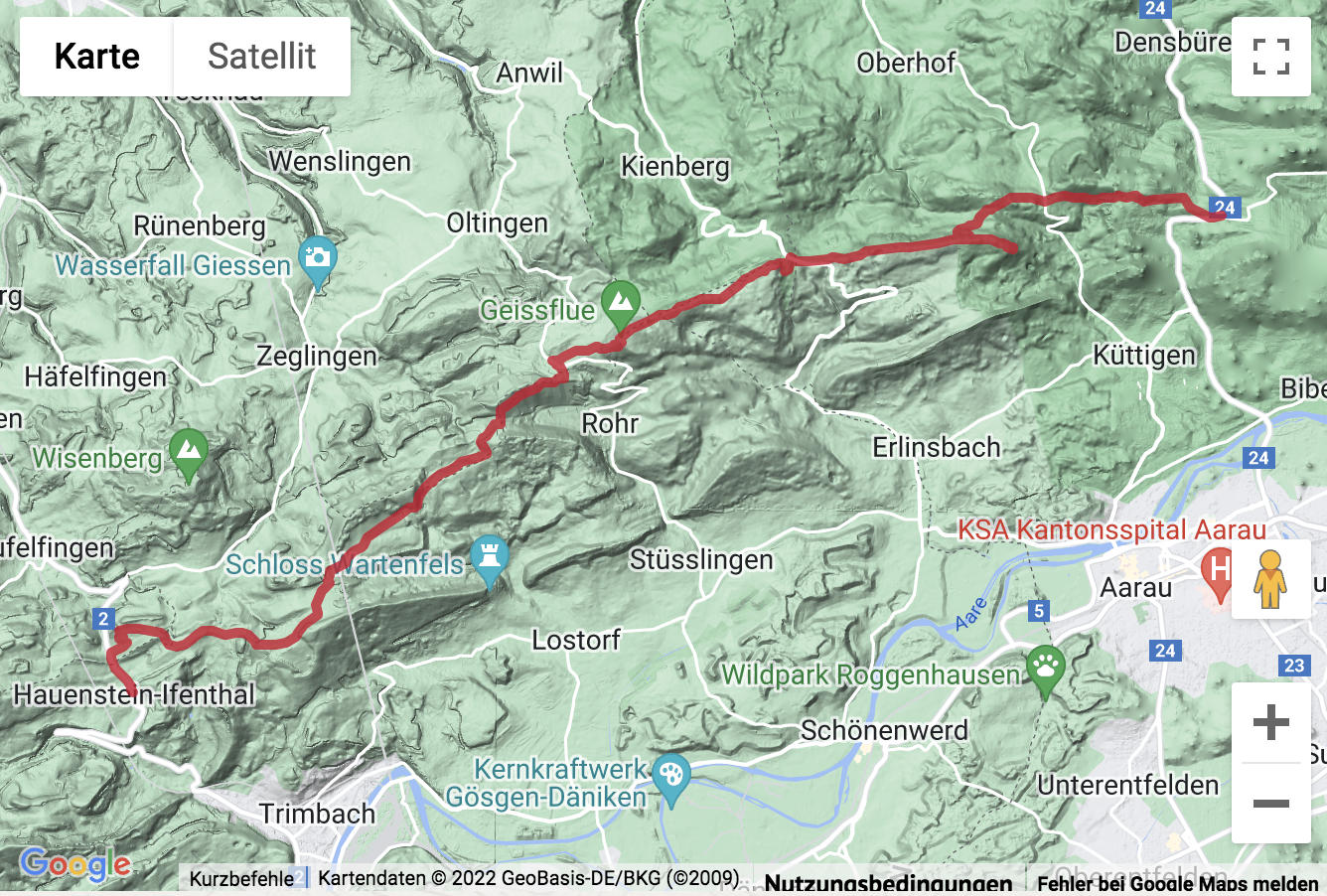 Carte de situation Höhenwanderung von der Staffelegg zum Hauenstein