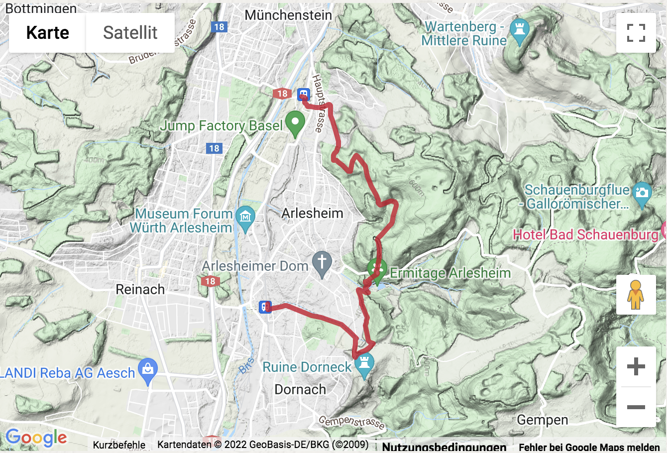 Carte de situation Rando en passant le Goetheanum et le château de Birseck