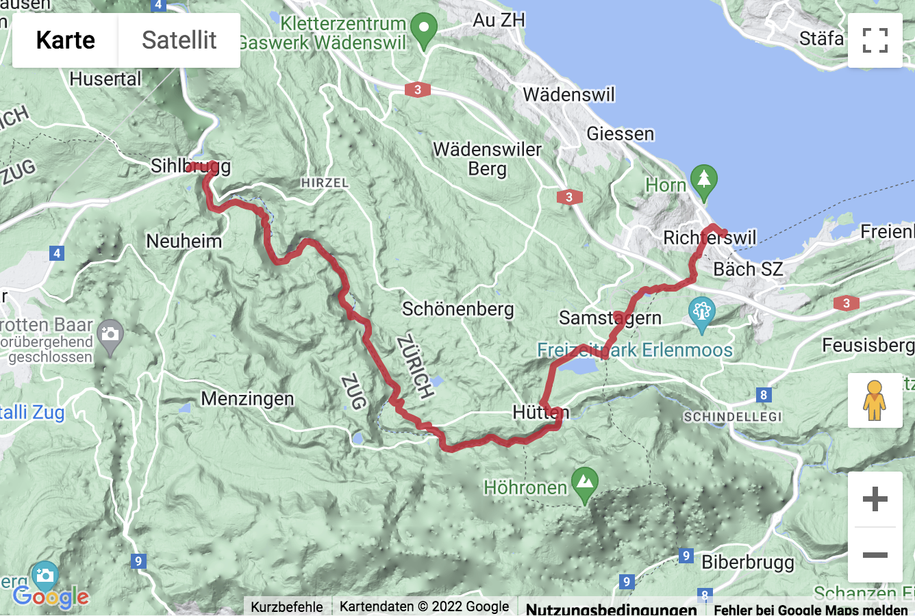 Carte de situation Wanderung von Richterswil nach Sihlbrugg