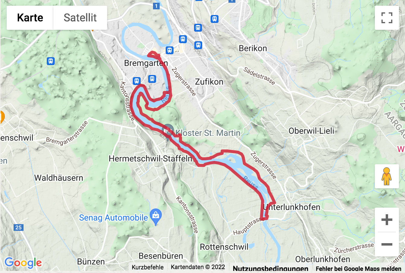 Übersichtskarte Wanderung von Bremgarten zum Flachsee