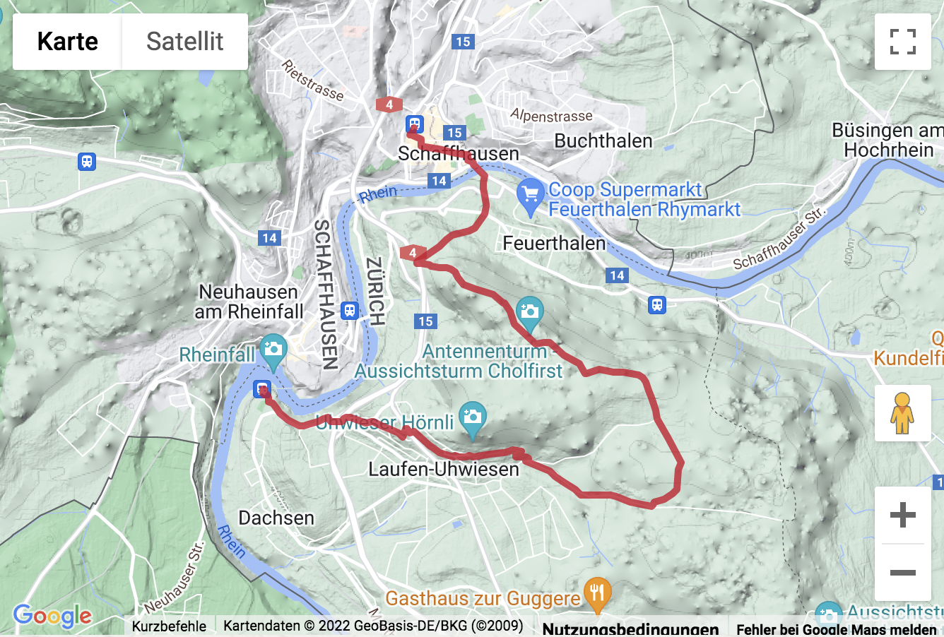 Carte de situation Wanderung auf Umwegen zum Rheinfall