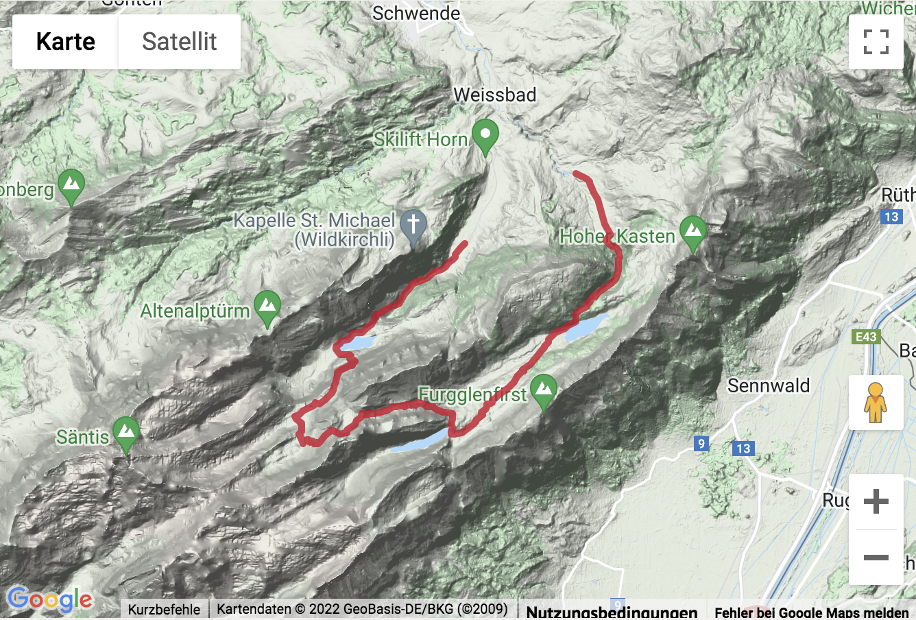 Carte de situation Drei Seen Wanderung im Alpstein