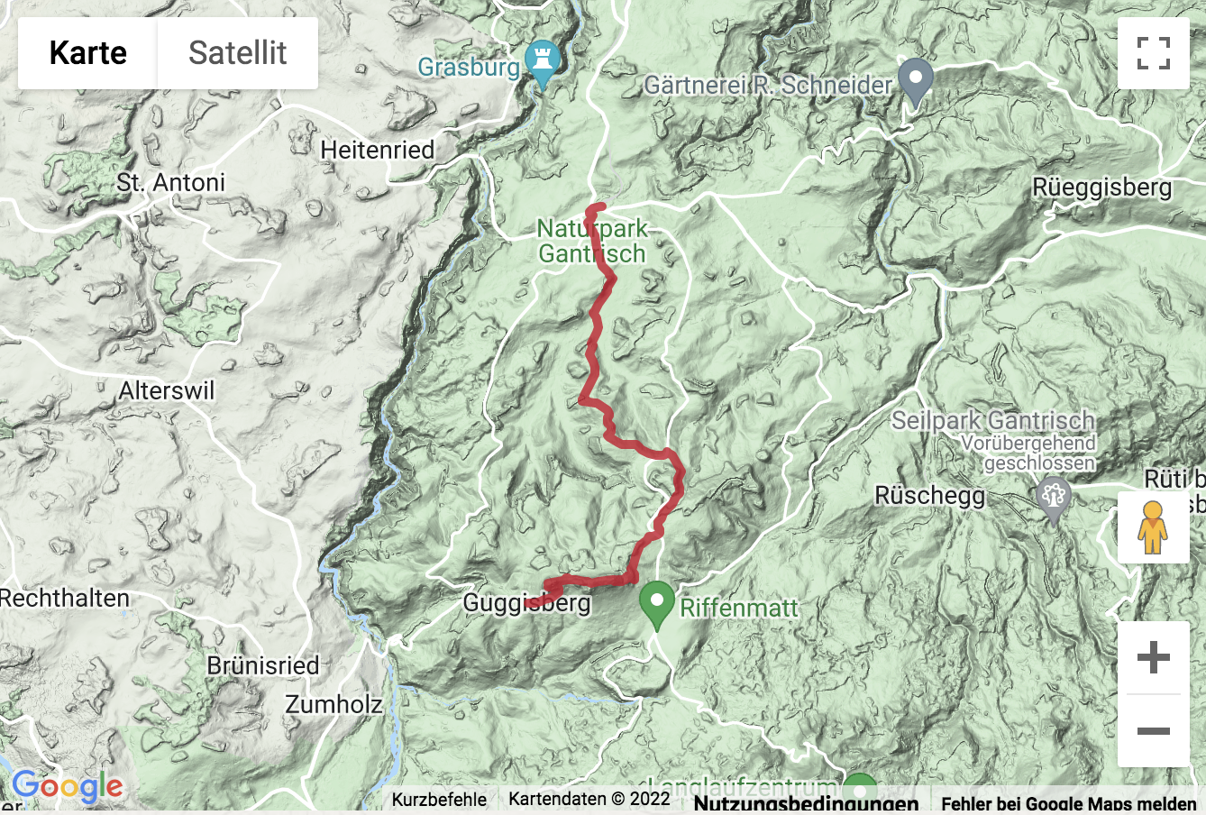 Übersichtskarte Wanderung übers Guggishörnli nach Schwarzenburg