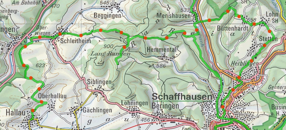 Routenverlauf Klettgau-Rhein-Weg (Route 34)