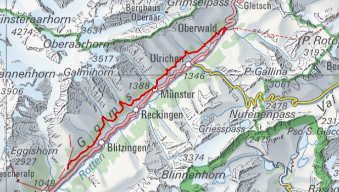 Routenverlauf vom Gommer Höhenweg