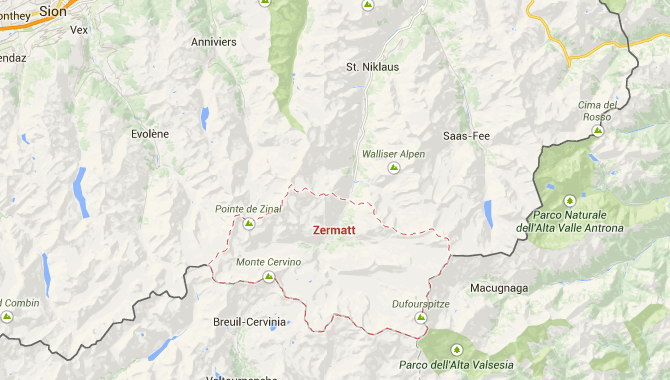 Zermatt liegt im Süden vom Kanton Wallis an der Grenze zu Italien.