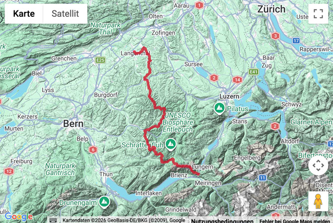 Routenskizze zur Wanderung Grenzpfad Napfbergland