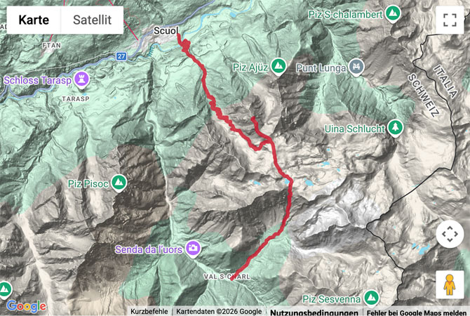 Routenskizze zur Alpine Wanderung zum Piz Lischana