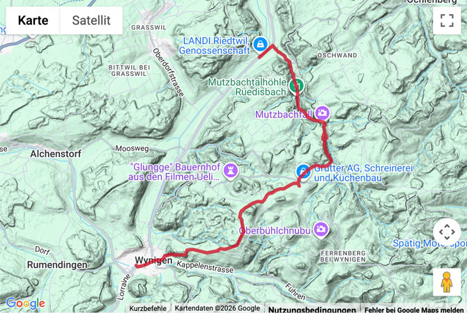 Routenskizze zur Wanderung durch den Mutzbachgraben
