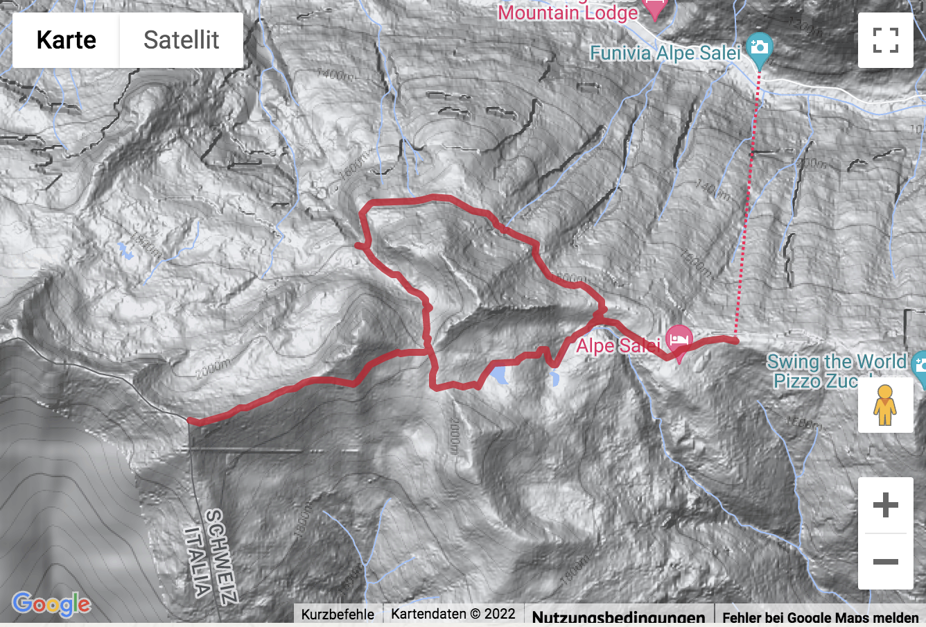 Übersichtskarte Wanderung zum Grenzgipfel Pilone und zum Laghetto Salei