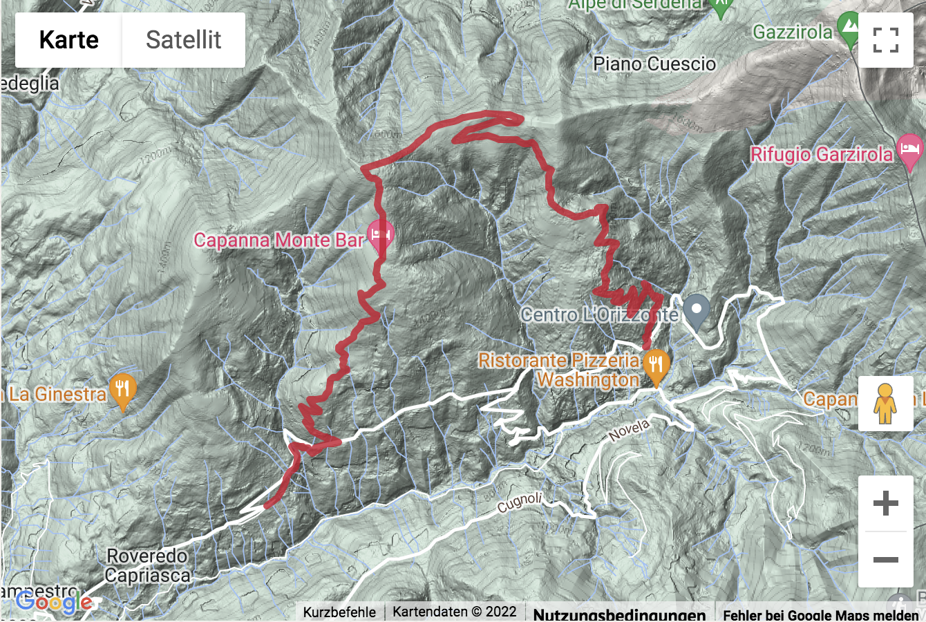 Carte de situation Gipfelwanderung vom Valcolla auf den Monte Bar