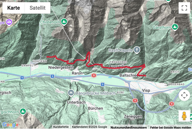 Routenskizze zur Lötschberger-Südrampe von Hohtenn nach Eggerberg
