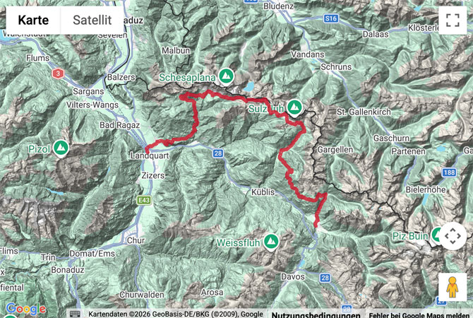 Routenskizze zur Prättigauer Höhenweg