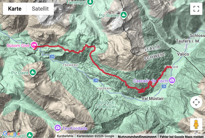 Routenskizze zur Wanderung Senda Val Müstair