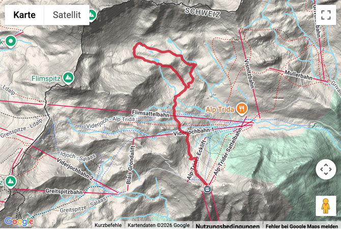 Routenskizze zur Seenwanderung hoch über Samnaun
