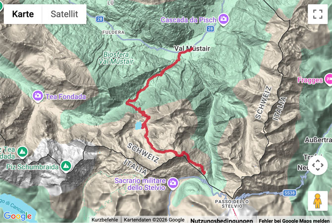 Routenskizze zur Gipfeltour zum Piz Umbrail