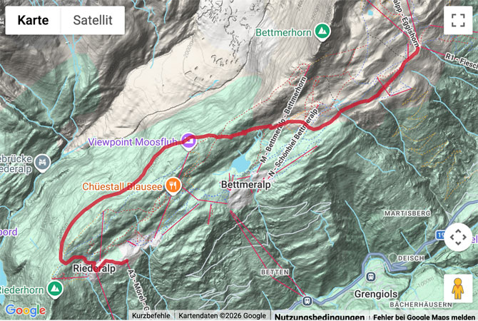 Routenskizze zur Höhenwanderung durch den Aletschwald
