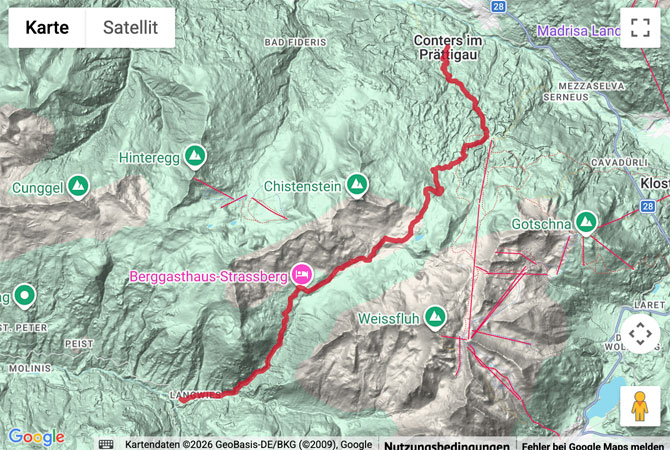 Routenskizze zur Wanderung vom Schanfigg ins Prättigau