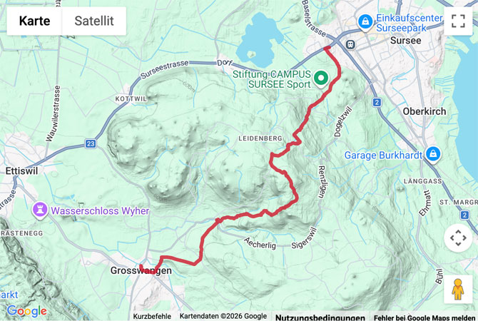 Routenskizze zur Wanderung von Sursee nach Grosswangen